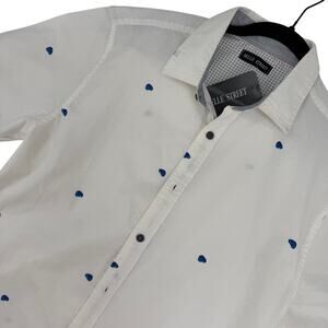Belle Street White Blue Dot Pattern Button Up Short Sleeve Casual Shirt L NWT